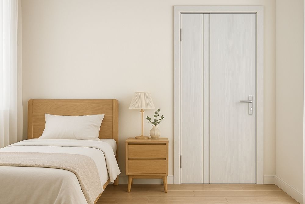 Cửa composite nẹp kim loại hiện đại cho phòng khách
