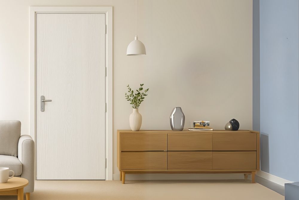 Cửa gỗ composite cánh phẳng hiện đại cho phòng khách