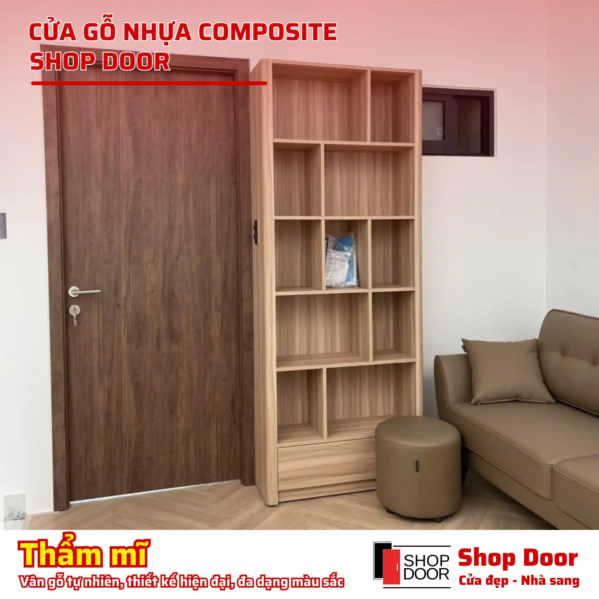 Cửa nhựa composite 1 cánh dùng cho phòng ngủ và phòng tắm