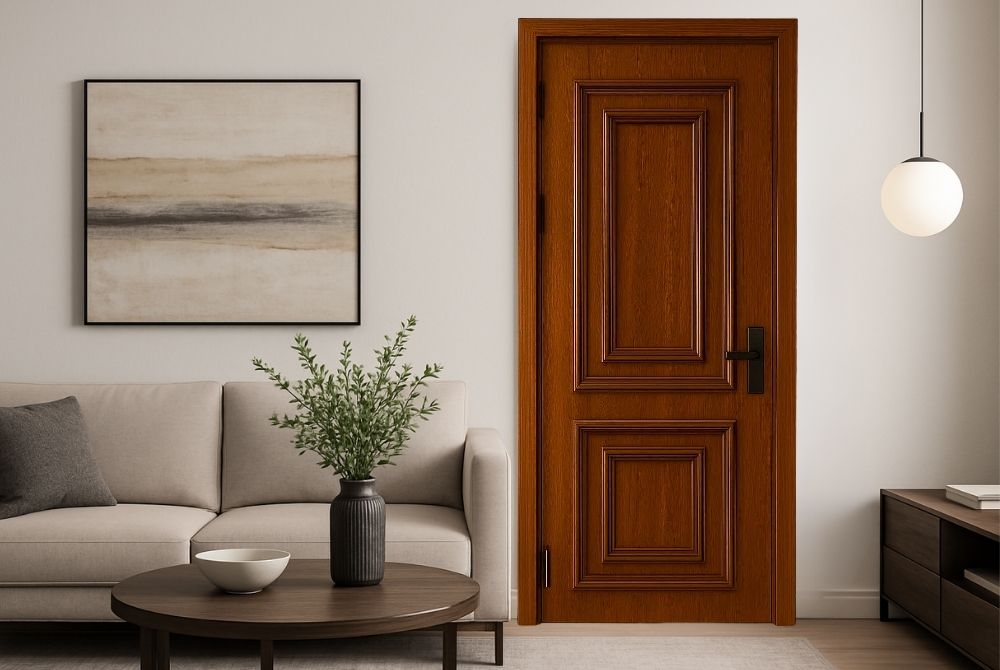 Cửa nhựa composite phào nổi phòng khách sang trọng