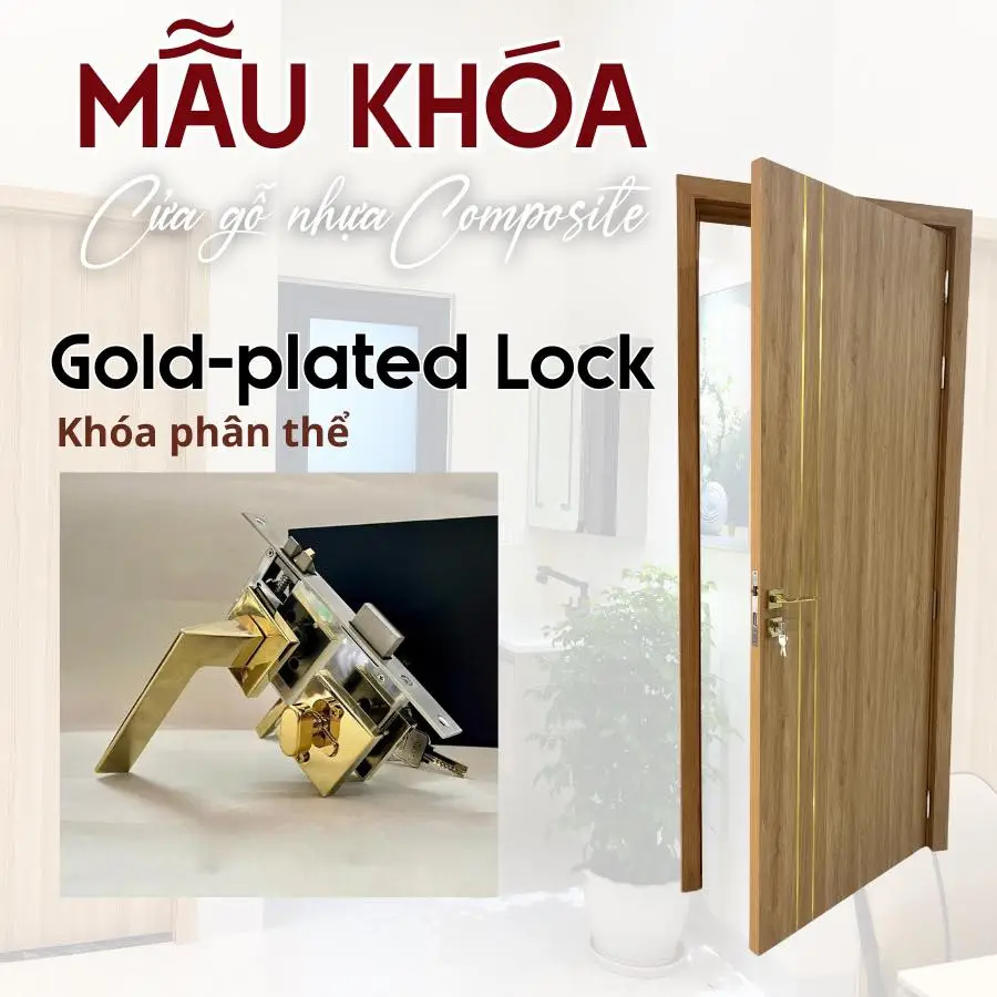 mẫu khóa phân thể màu gold cửa composite