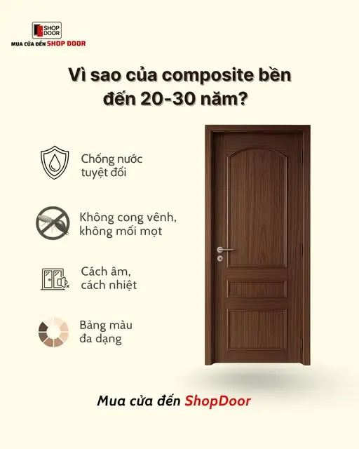 cửa composite ShopDoor: chống nước, không cong vênh, cách âm