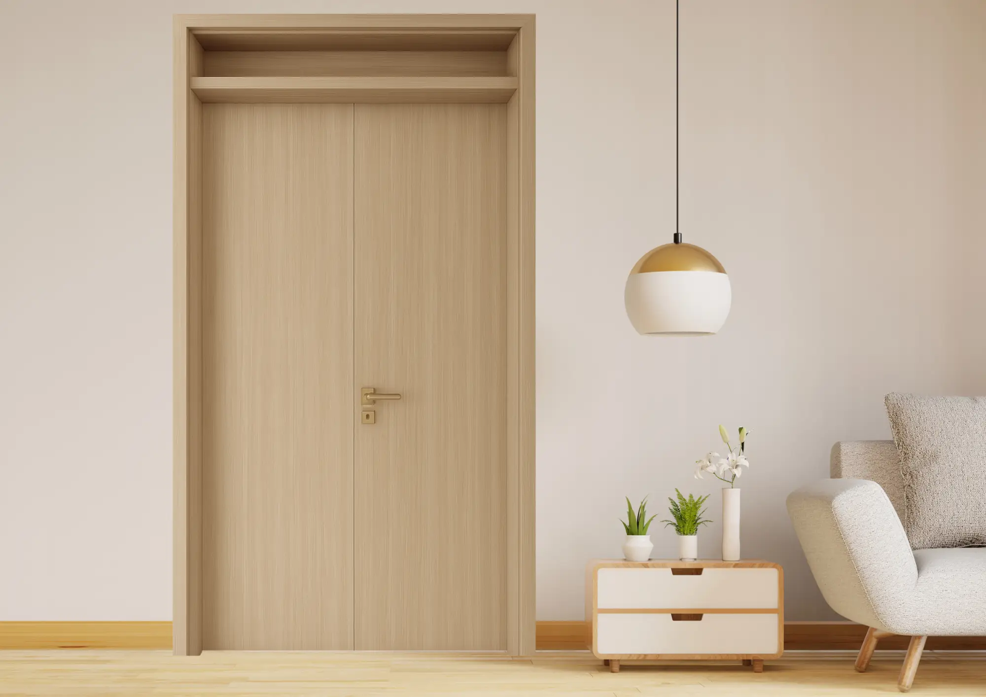 Cửa gỗ nhựa composite 2 cánh hiện đại cho phòng tắm