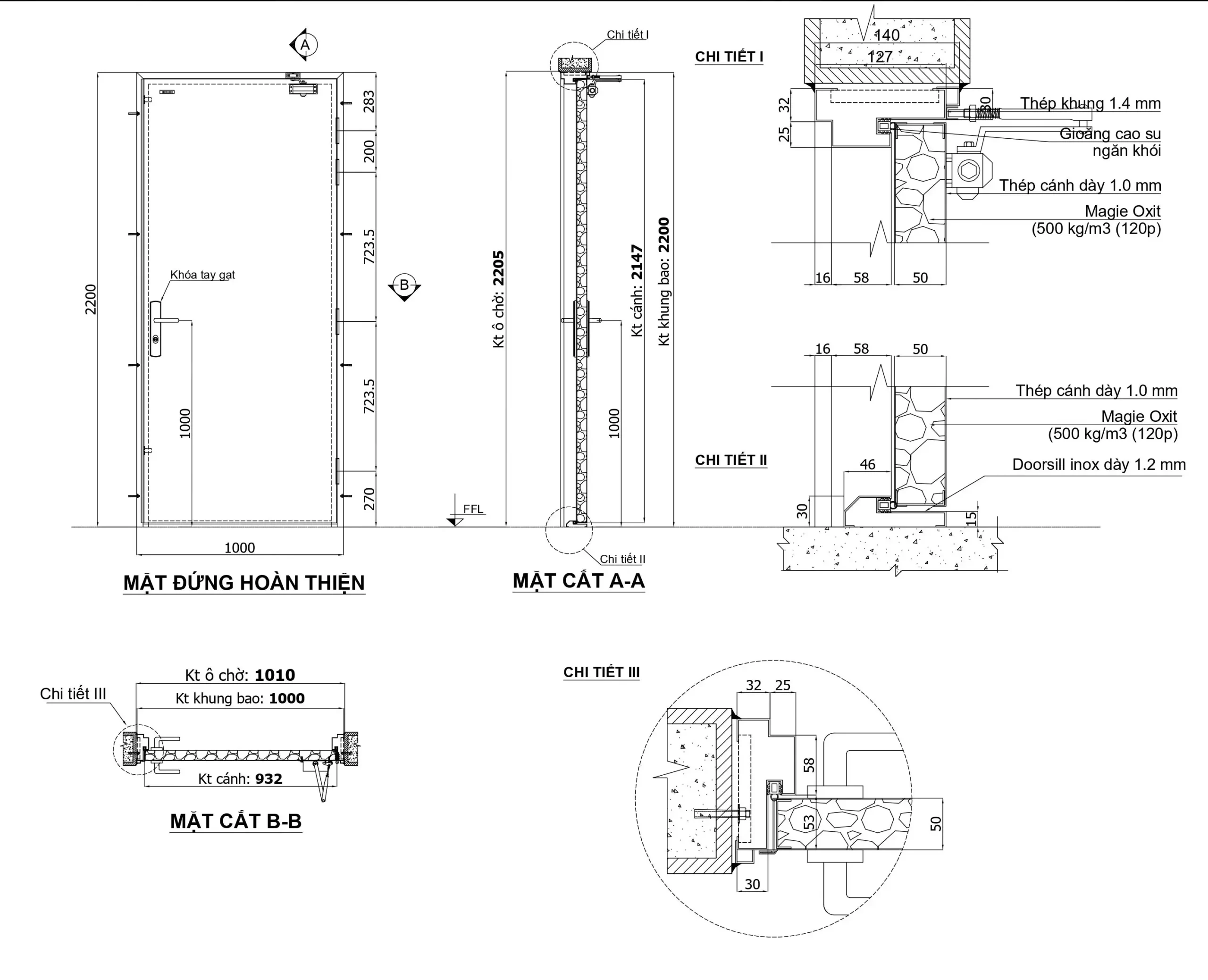 Khung bao cửa chống cháy đạt chuẩn EI60–EI120 sử dụng lõi MgO