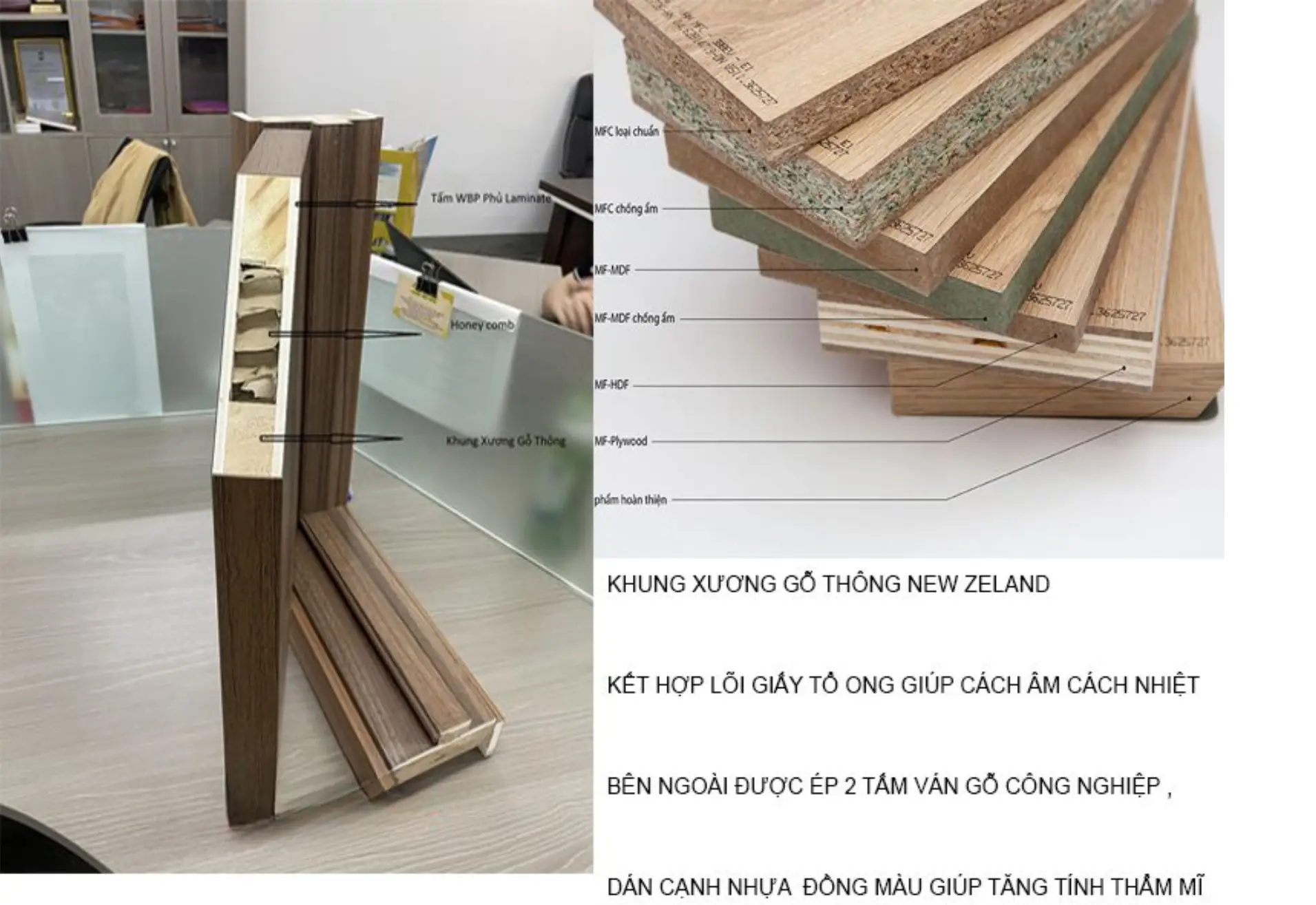 Lõi khung gỗ công nghiệp sau khi được tẩm chống cháy và chống mối đạt chuẩn kỹ thuật