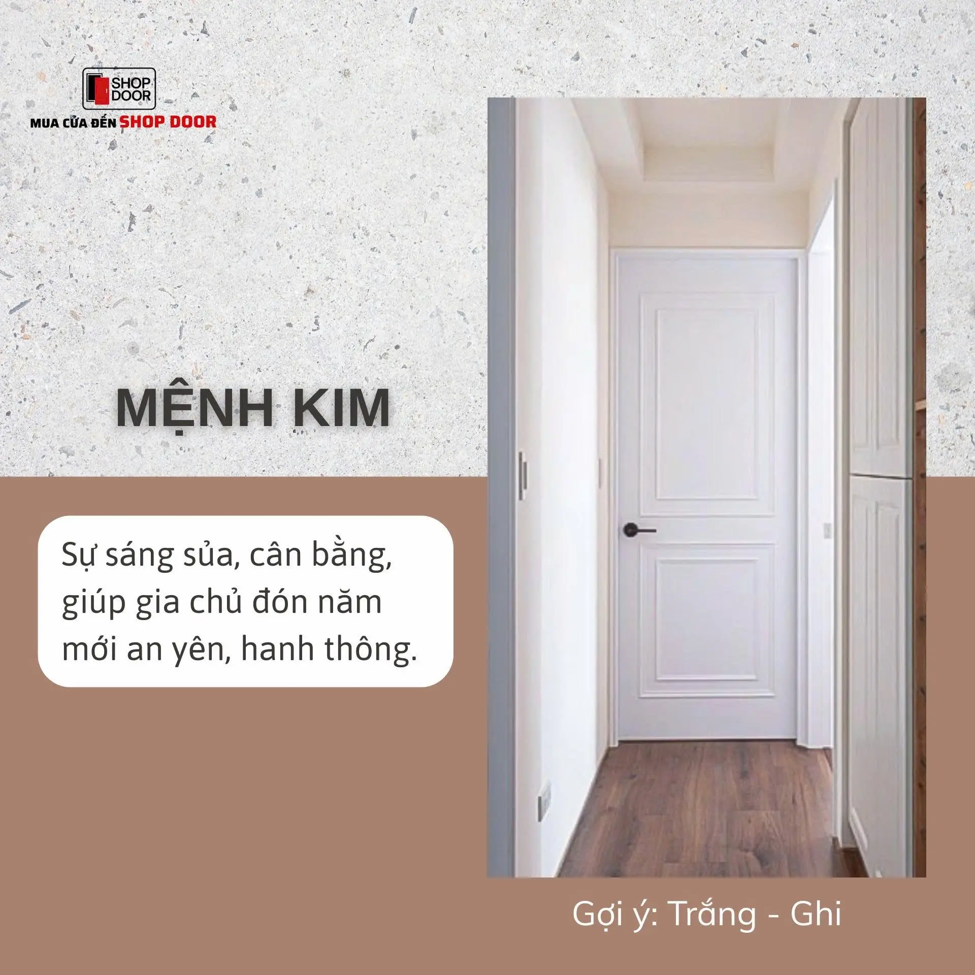 Màu cửa đúng mệnh Kim tạo không gian gọn gàng và tinh tế