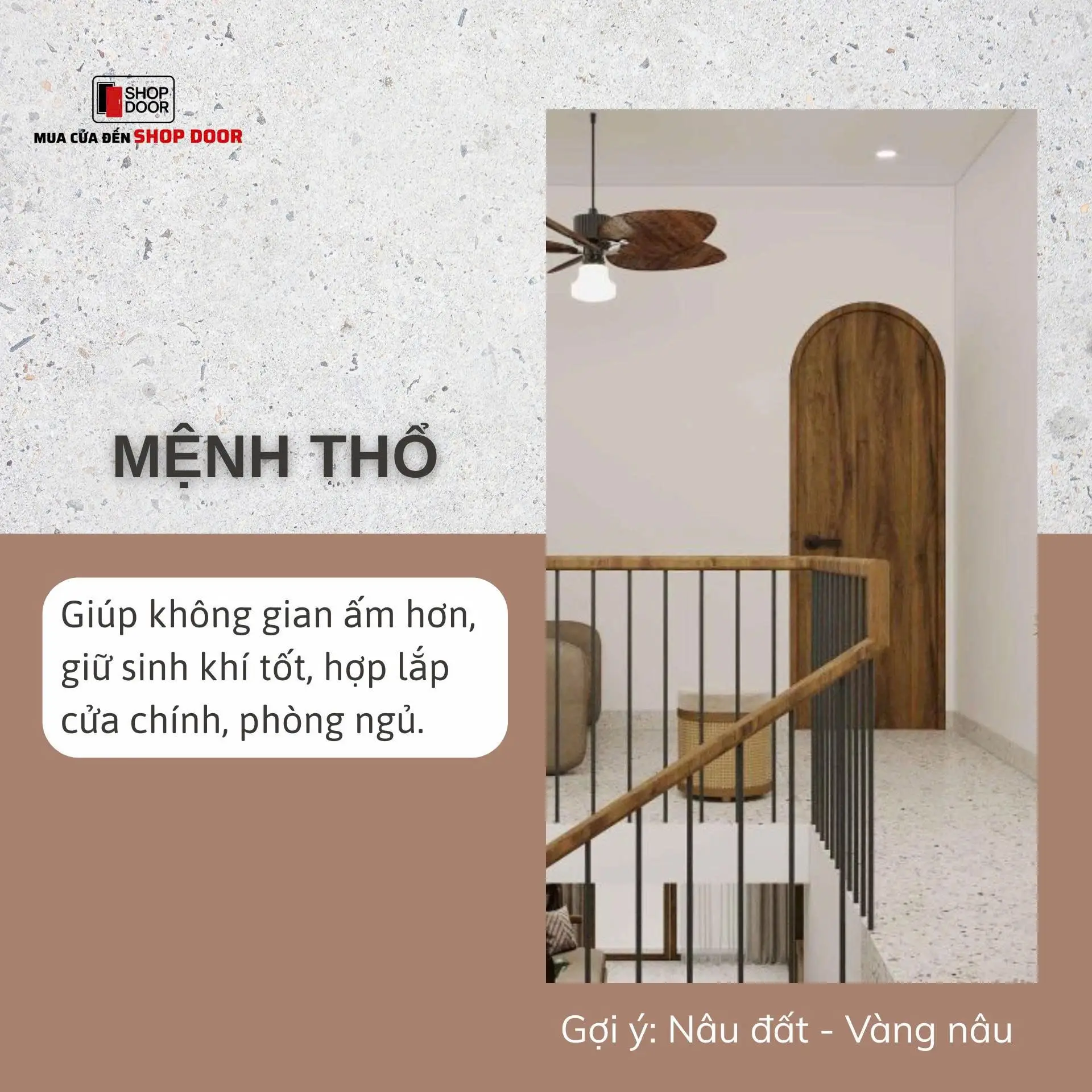 Màu cửa đúng mệnh Thổ giúp không gian sống ổn định và bền vững