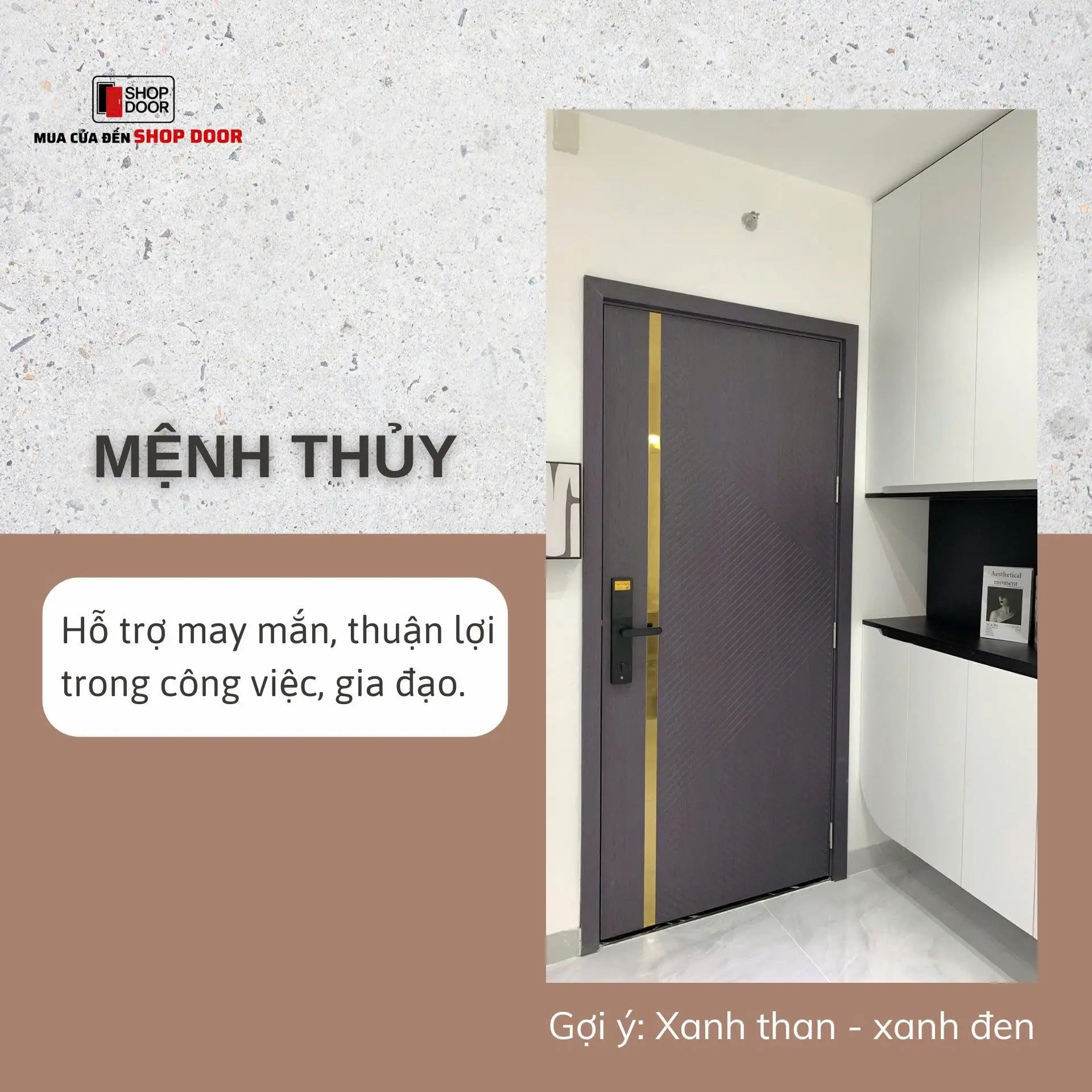 Màu cửa đúng mệnh Thủy tạo dòng khí nhẹ nhàng và thông suốt