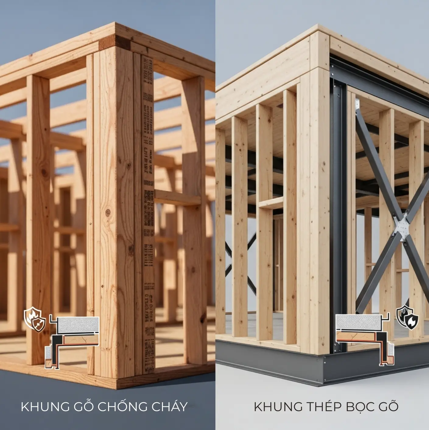 So sánh khung gỗ tẩm chống cháy và khung thép bọc gỗ tại Đà Lạt