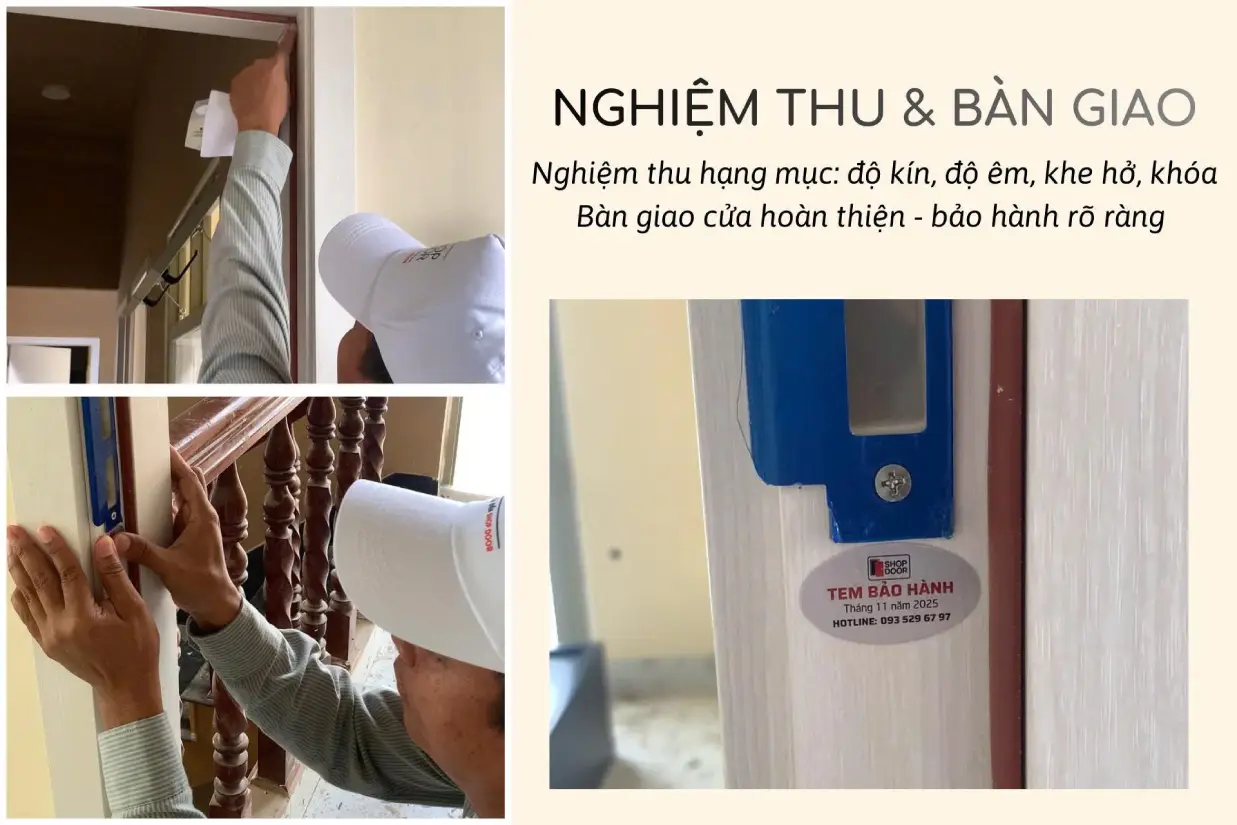 Cánh cửa gỗ composite hoàn thiện sau quá trình thi công