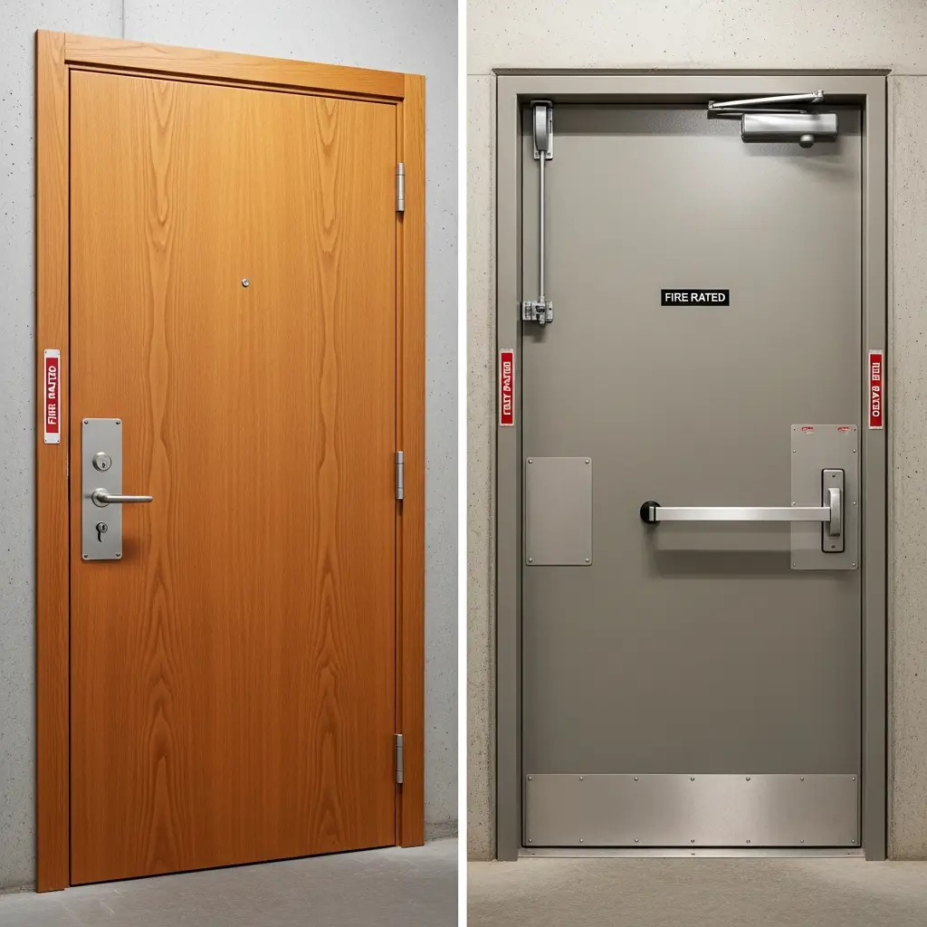 so sánh cửa gỗ công nghiệp chống cháy và cửa thép chống cháy