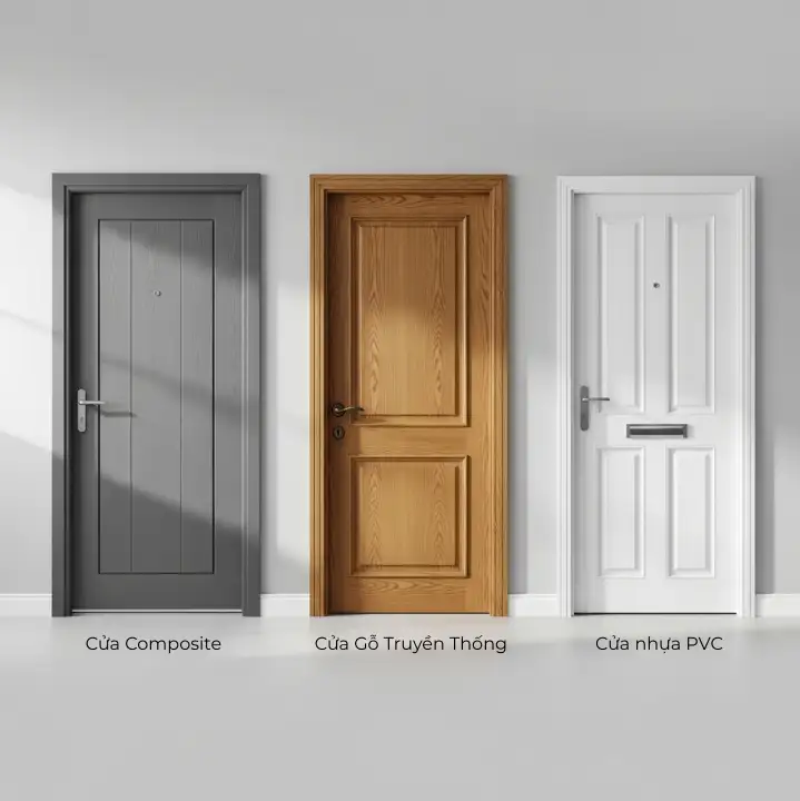 So sánh cửa nhựa composite với cửa gỗ tự nhiên và cửa nhựa PVC