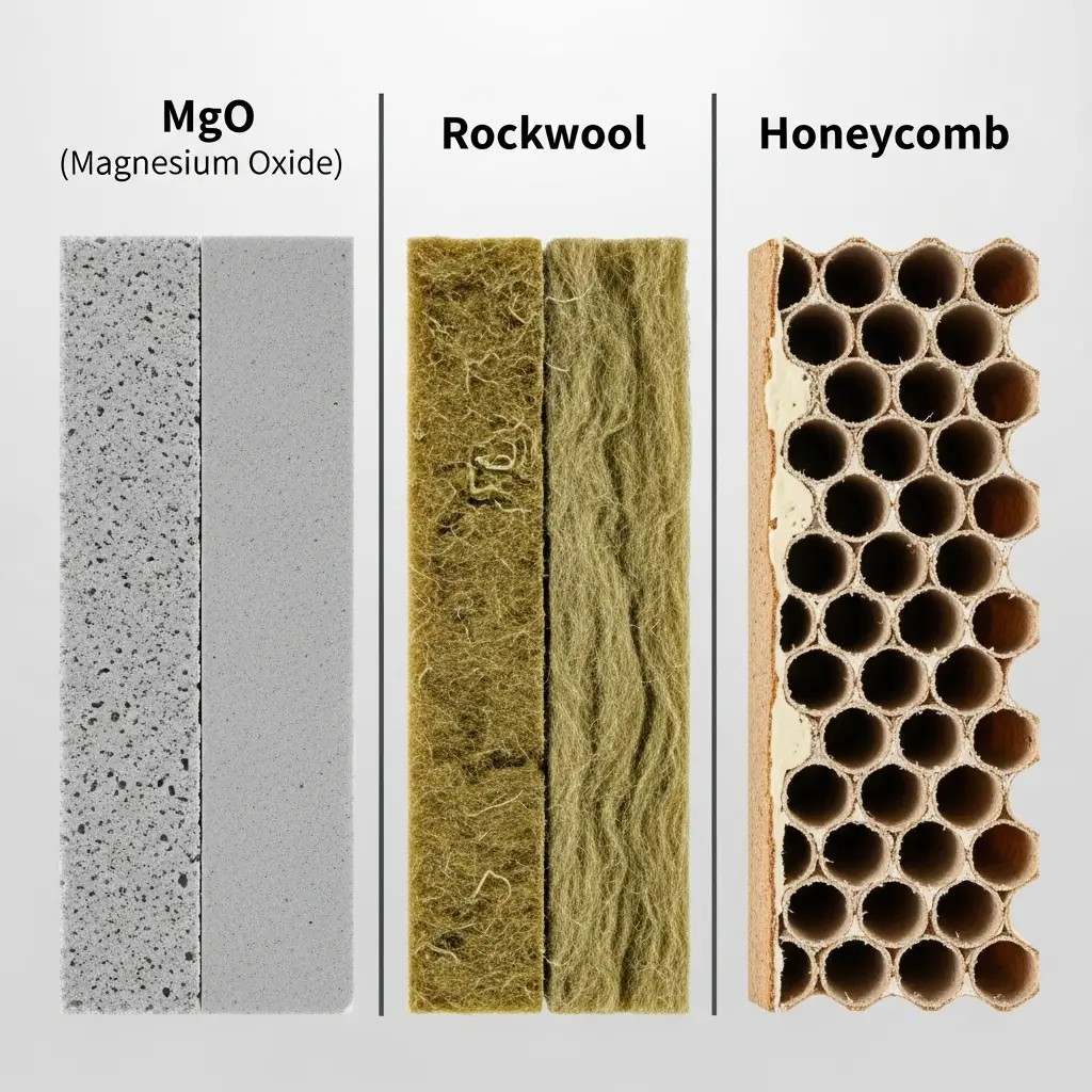 So sánh 3 lõi cửa chống cháy MgO Rockwool Honeycomb