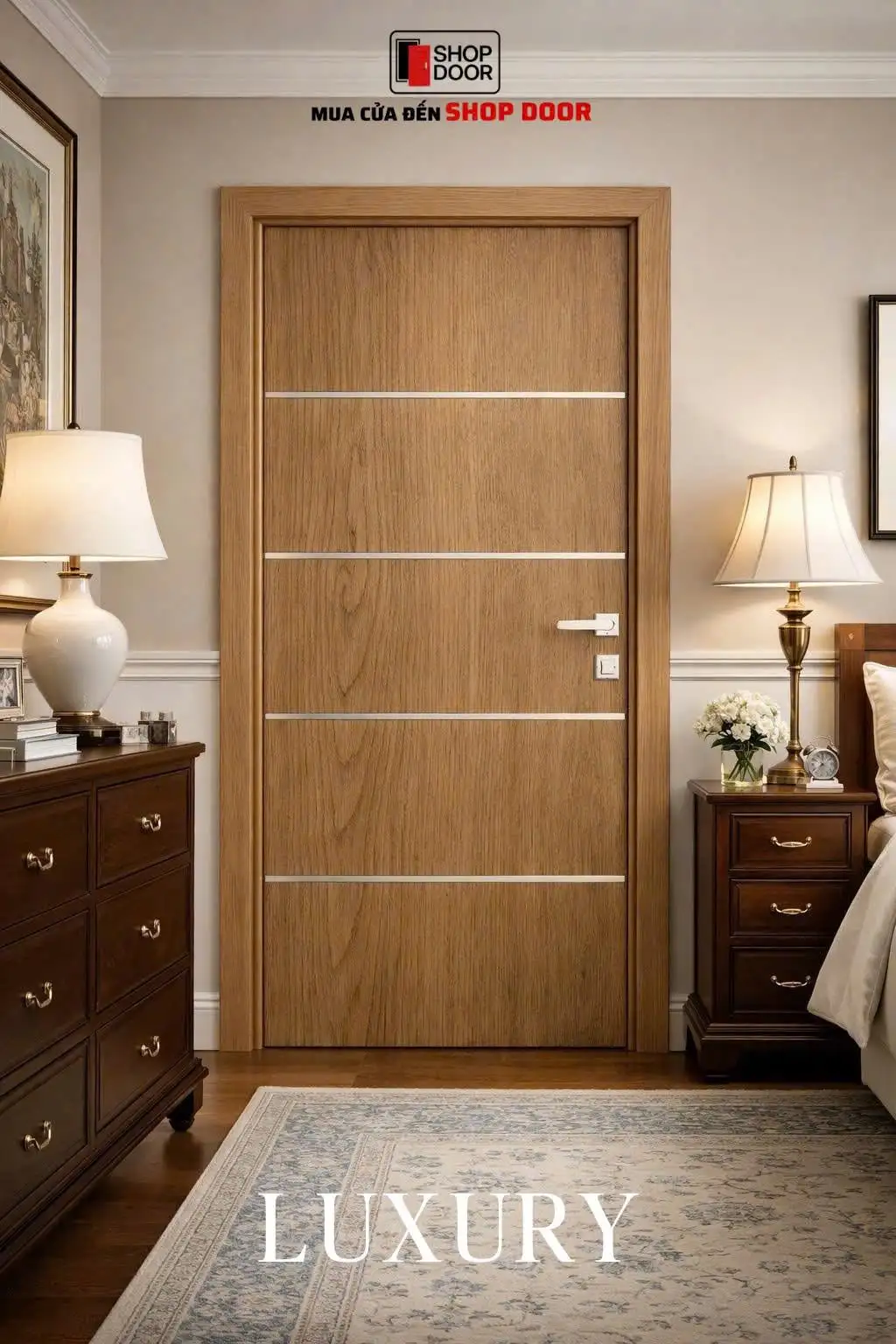 Thiết kế cửa composite phẳng và huỳnh nhẹ theo phong cách luxury