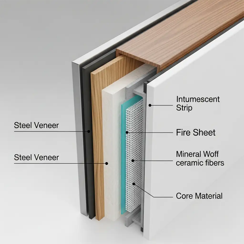 Vị trí tấm chống cháy phụ trong cấu tạo cánh cửa chống cháy