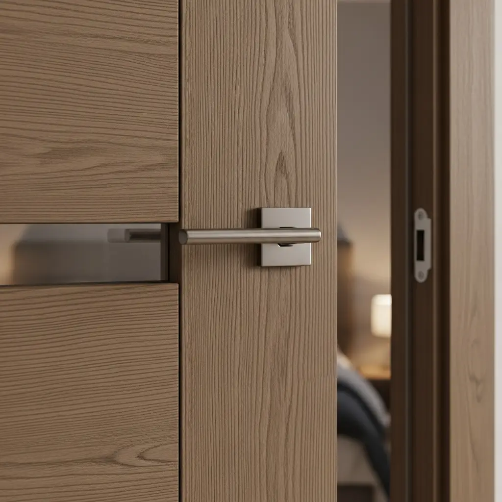 Bề mặt vân gỗ cửa composite phòng ngủ chống ẩm, dễ vệ sinh