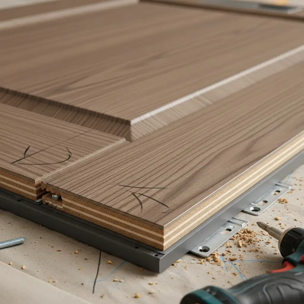 Chi tiết bề mặt và độ dày cửa composite khi thi công thực tế