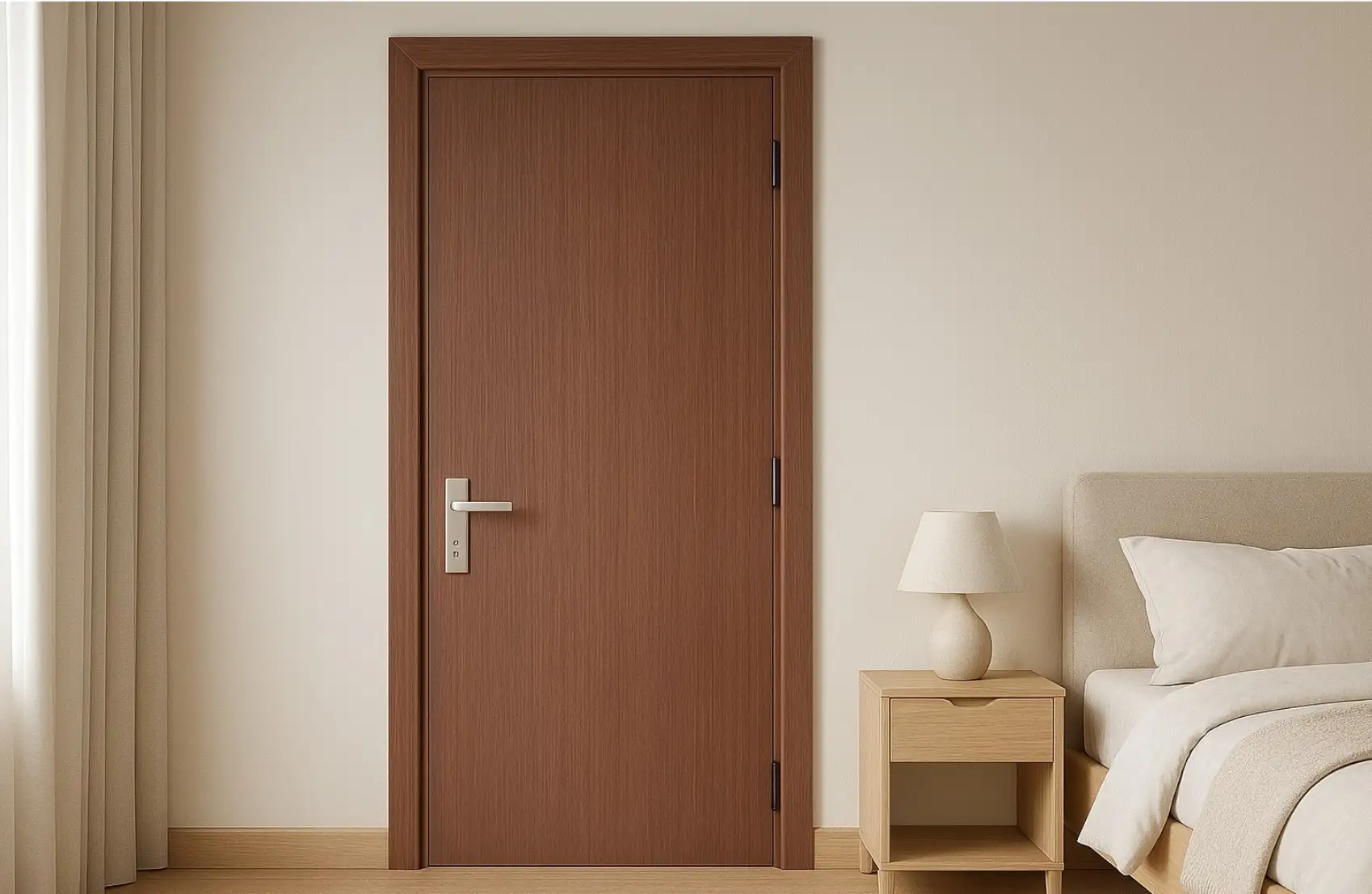 Cửa gỗ chống cháy Shopdoor lắp đặt tại phòng ngủ khách sạn ven biển Quy Nhơn