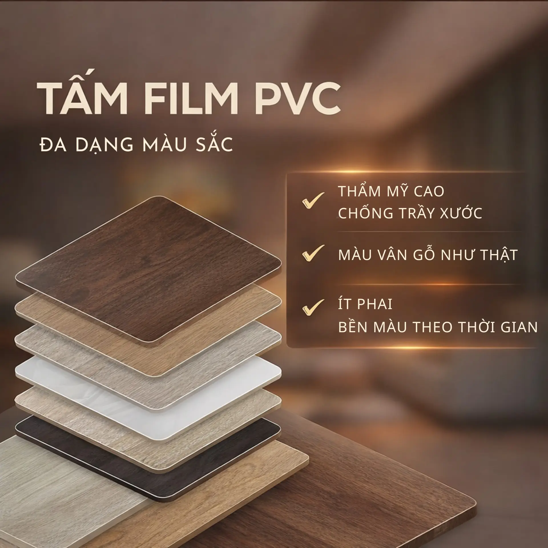 Bề mặt film PVC vân gỗ cửa composite nội thất