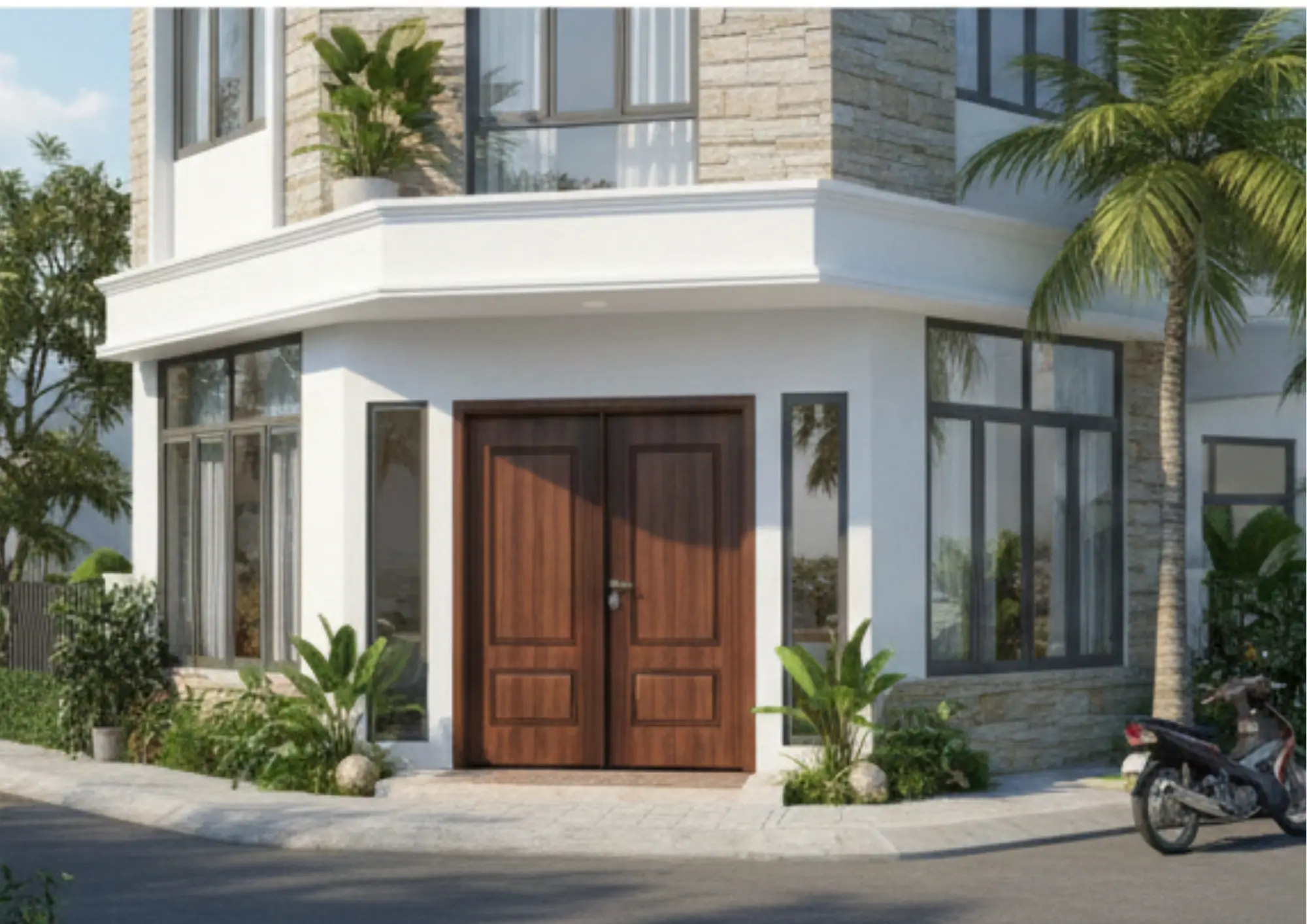 Cửa composite hoàn thiện mặt tiền nhà phố đô thị