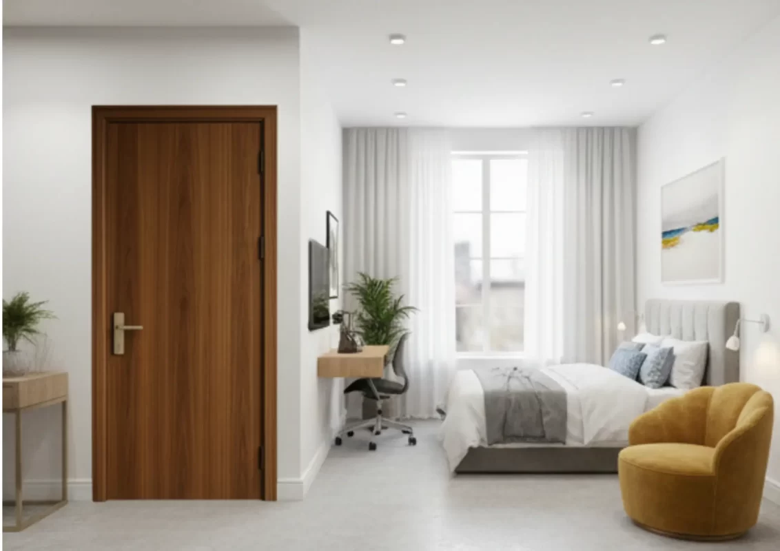 Cửa composite lắp đặt trong phòng mini hotel tại Nha Trang