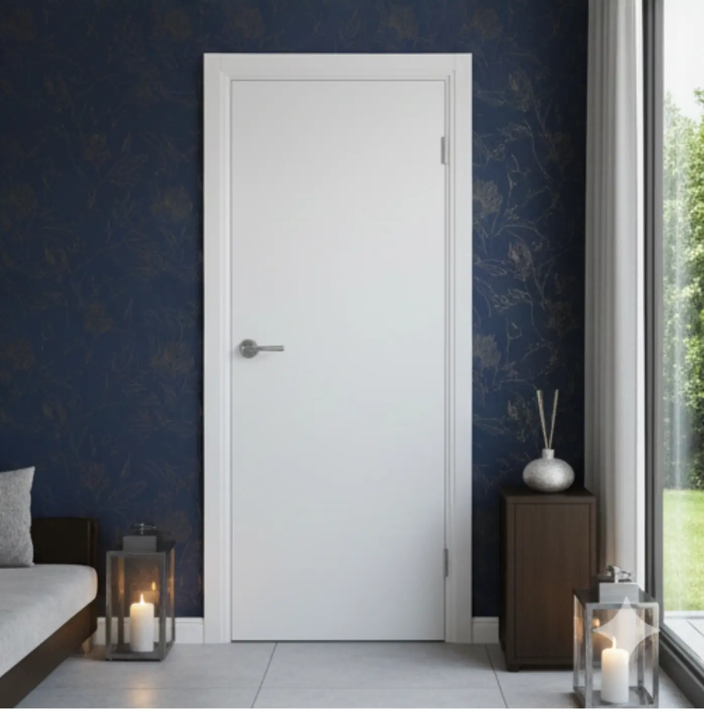 Mẫu cửa composite màu vân gỗ đồng bộ nội thất hiện đại