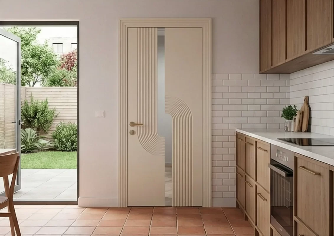 Cửa gỗ chống cháy vân óc chó phù hợp nội thất hiện đại tại Thủ Đức