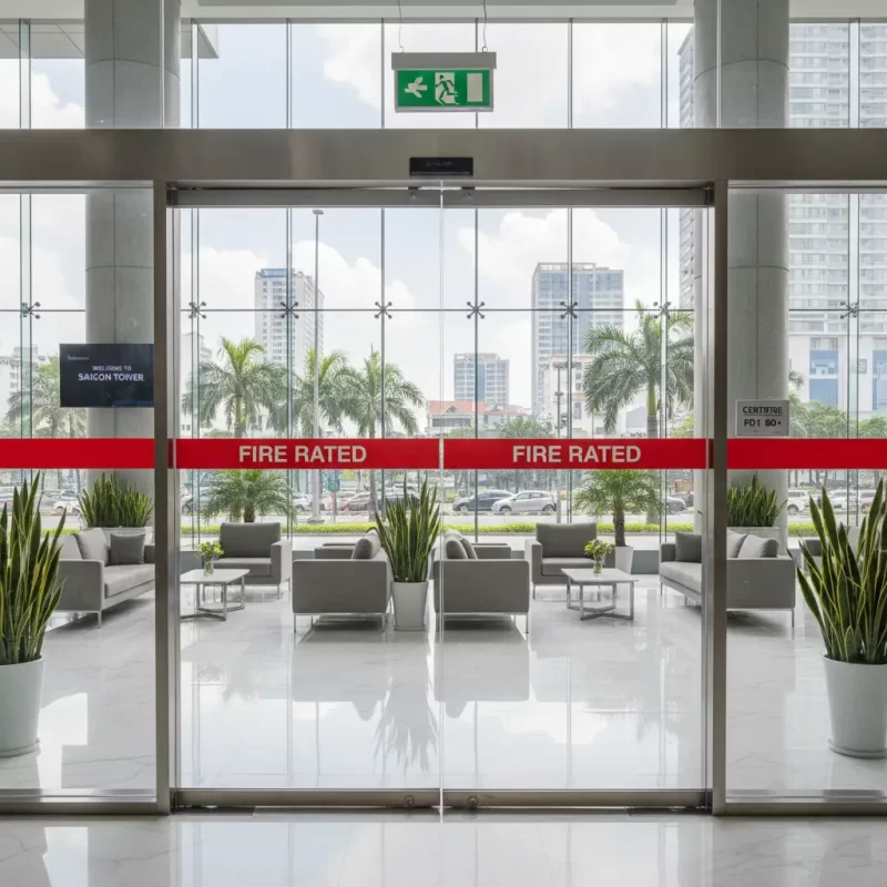 Cửa kính chống cháy tại sảnh cao ốc văn phòng TP.HCM