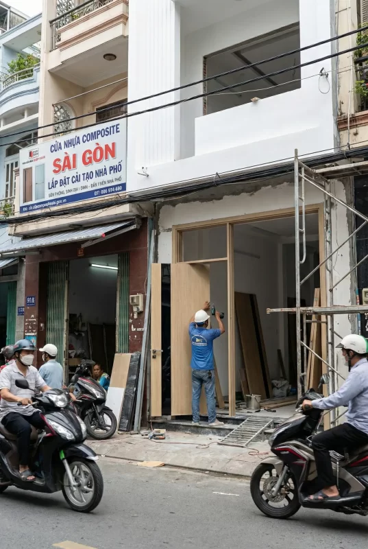Cửa nhựa composite Sài Gòn lắp đặt cho nhà phố cải tạo