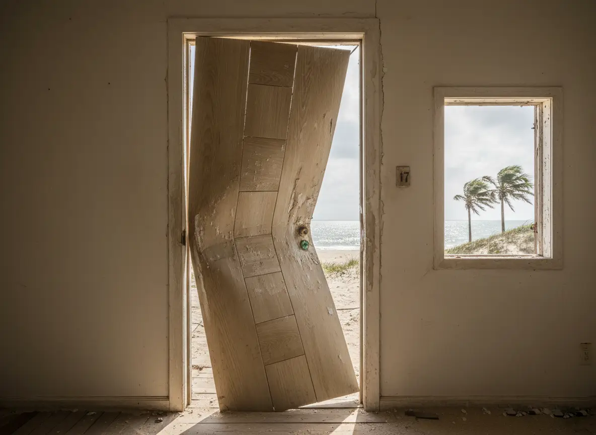 Cửa phòng cong vênh trong môi trường ven biển