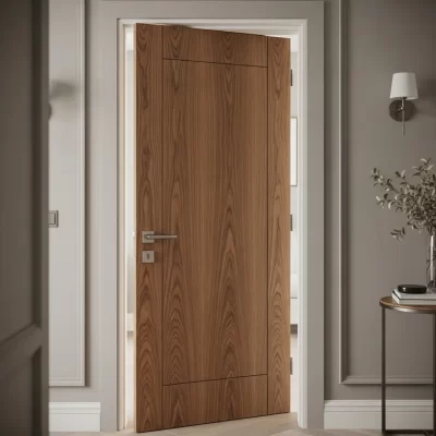Mẫu cửa gỗ chống cháy phủ Laminate vân gỗ tự nhiên cho Townhouse cao cấp