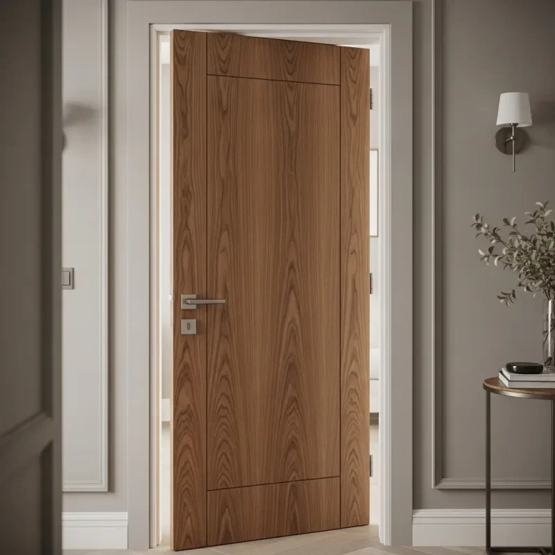 Mẫu cửa gỗ chống cháy phủ Laminate vân gỗ tự nhiên cho Townhouse cao cấp