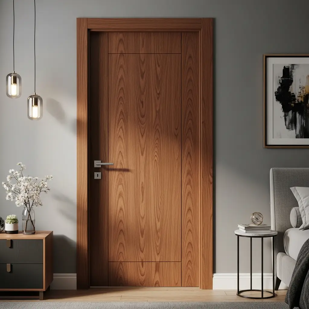 Mẫu cửa gỗ công nghiệp ngăn cháy phủ Laminate sang trọng cho phòng ngủ