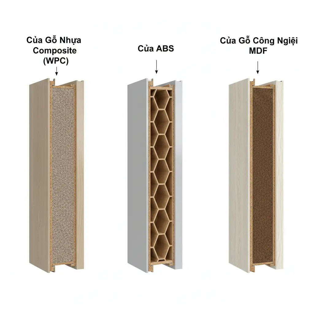 So sánh cấu tạo cửa gỗ nhựa composite với ABS và MDF