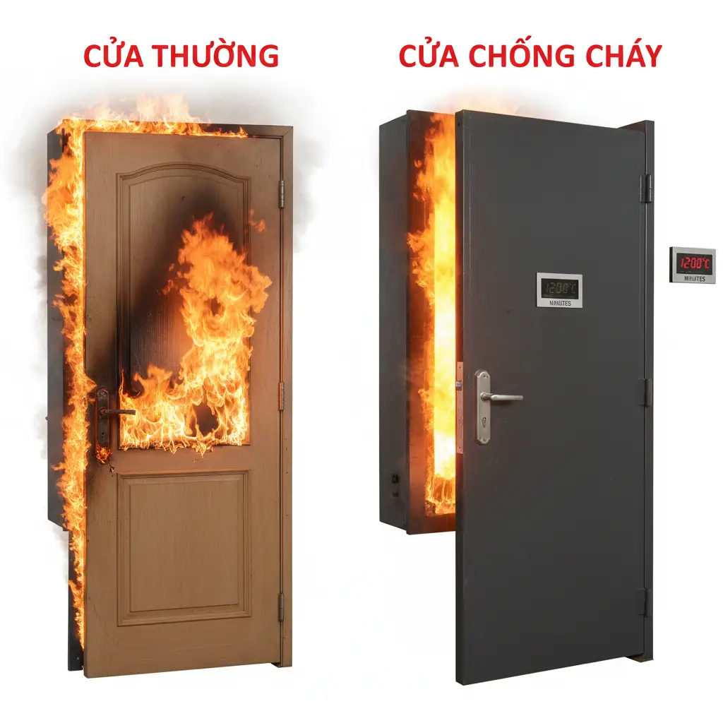 So sánh cửa thường và cửa chống cháy về khả năng chịu lửa