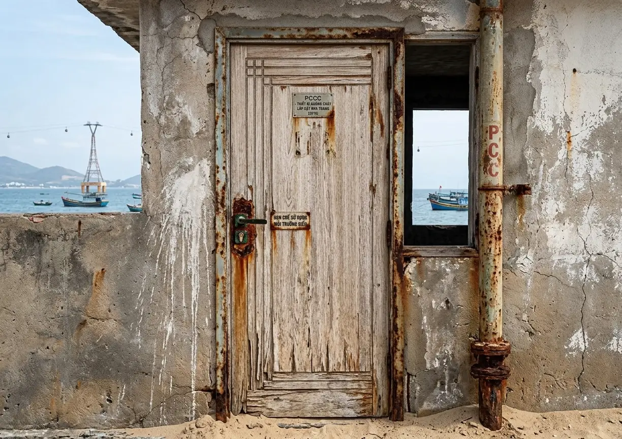 Cửa chống cháy giá rẻ bị rỉ sét do môi trường biển Nha Trang