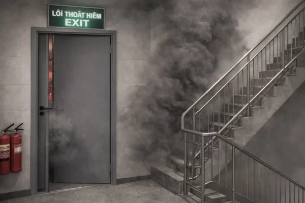 Cửa chống cháy ngăn chặn hiệu ứng ống khói và khí độc tràn vào thang bộ nhà cao tầng