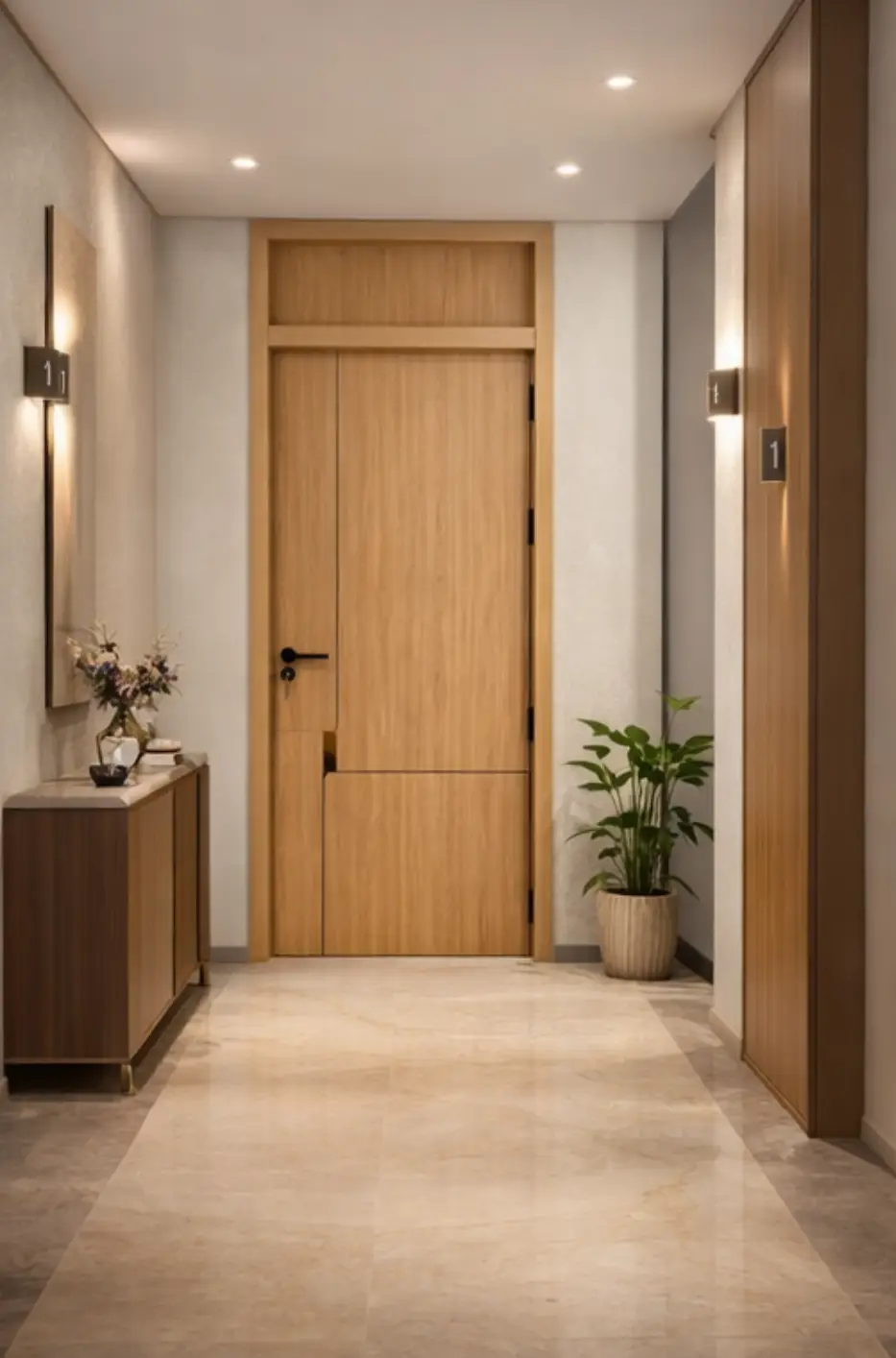 Cửa composite chung cư màu vân gỗ sồi hiện đại mang lại vẻ đẹp tinh tế cho căn hộ