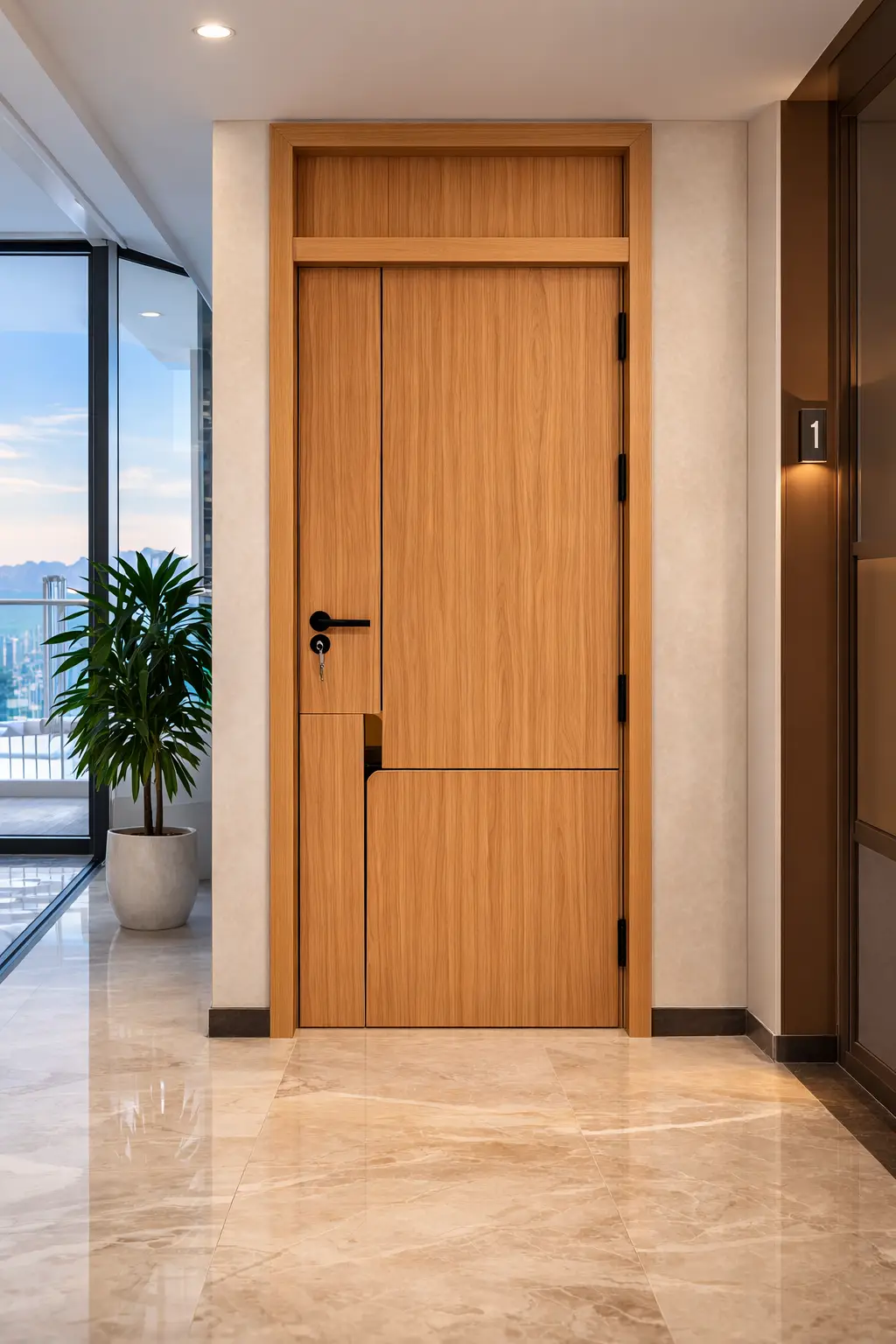 Mẫu cửa gỗ chống cháy sang trọng lắp đặt tại dự án căn hộ Nha Trang