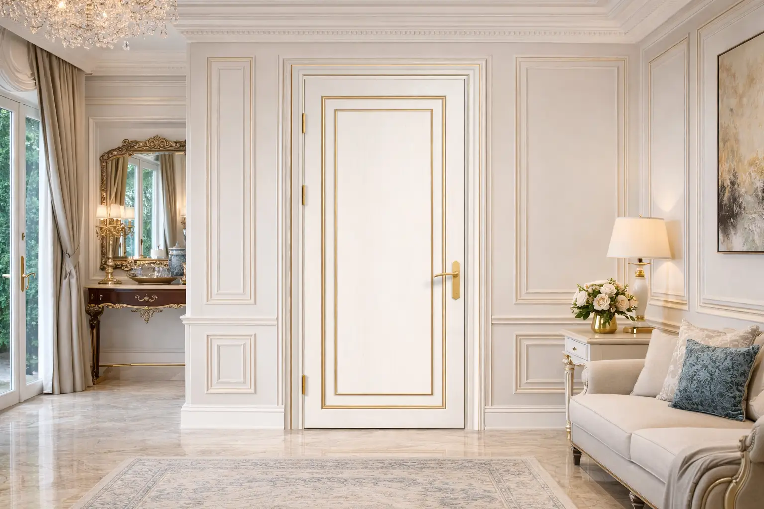 Cửa nhựa giả gỗ soi chỉ nhôm vàng đẳng cấp cho biệt thự khu Kênh Đào Quận 7