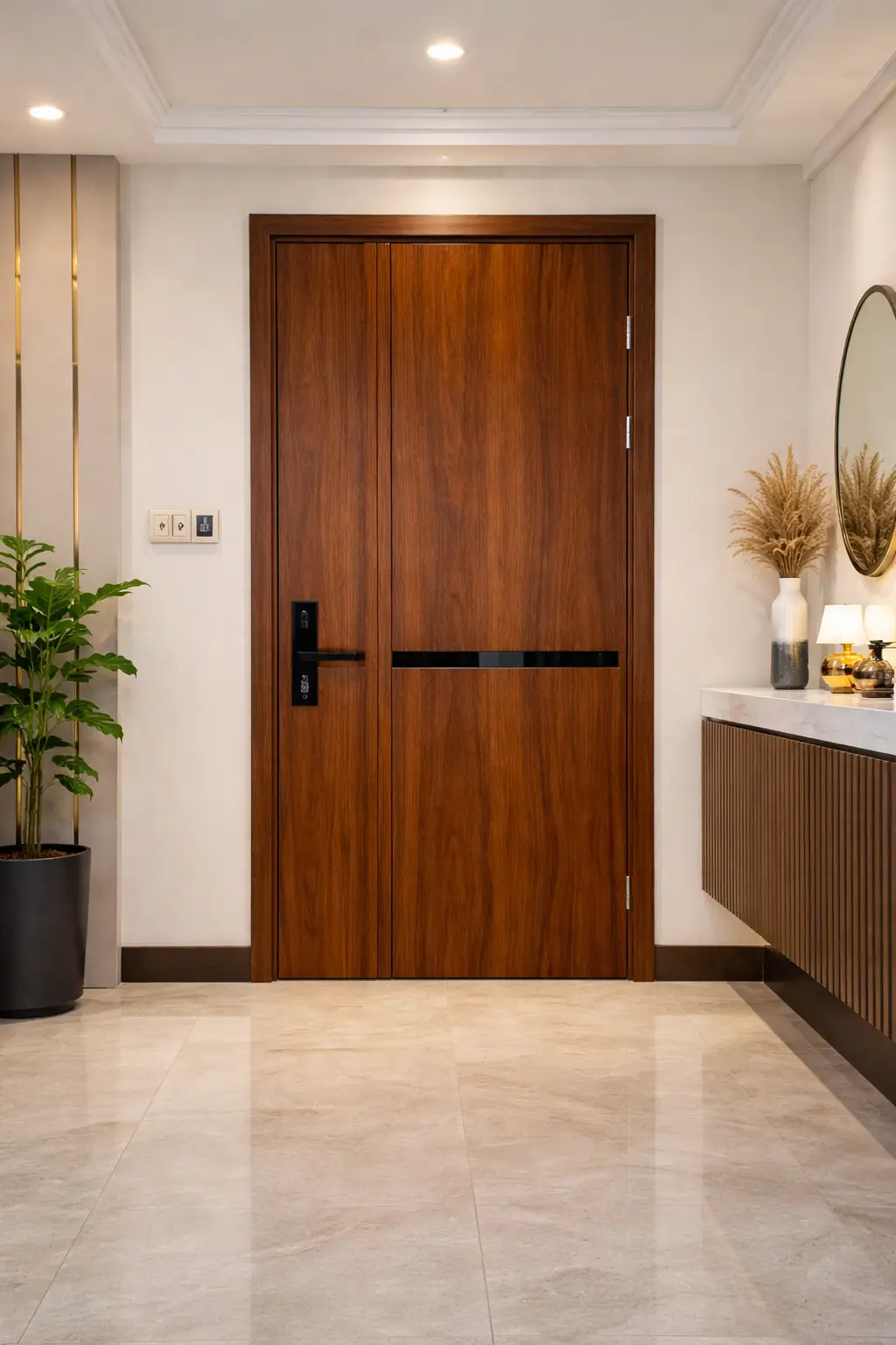 Cửa nhựa giả gỗ sơn PU cao cấp sang trọng lắp đặt tại chung cư Quận 7