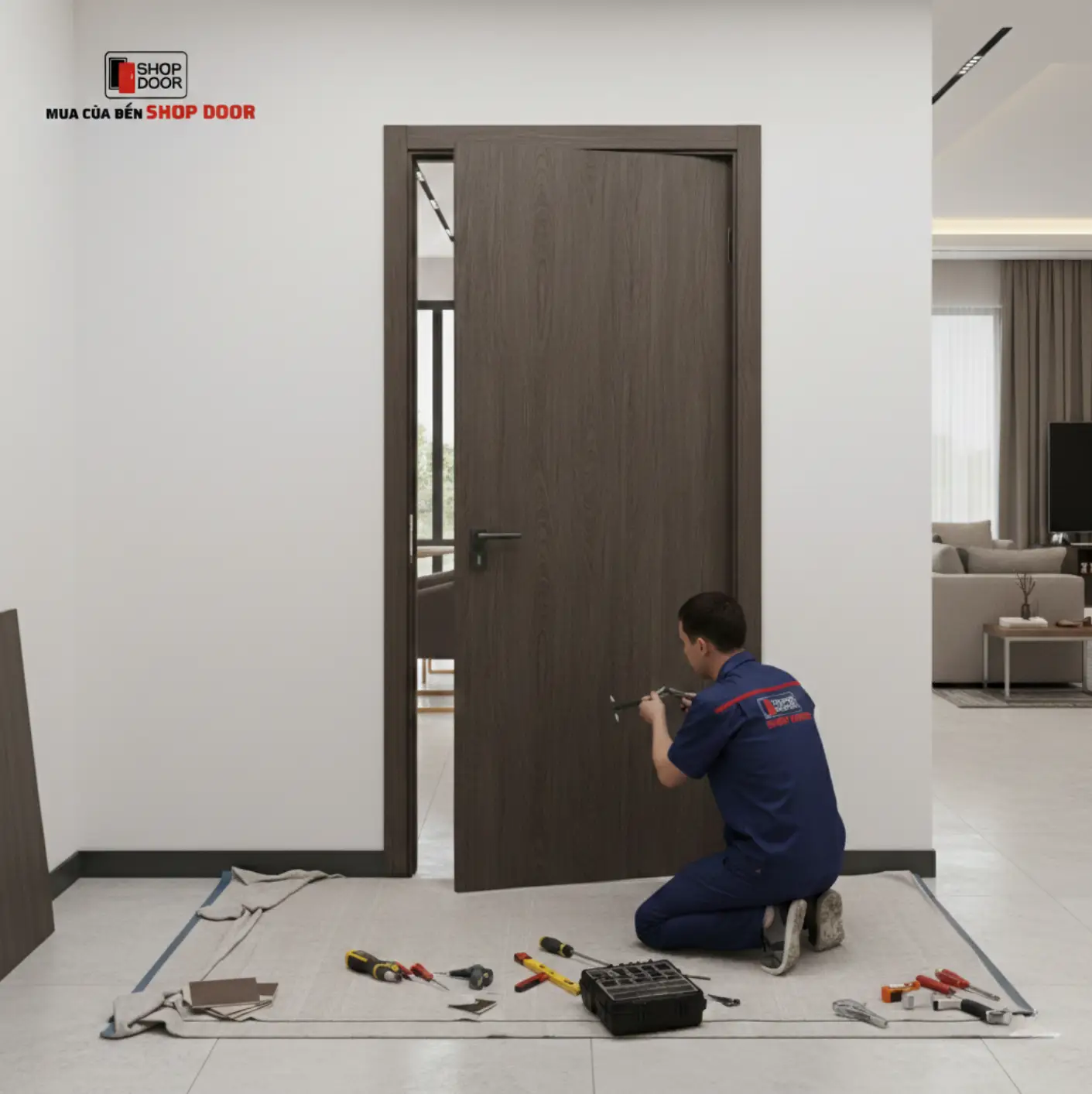 Đội ngũ thợ lắp đặt cửa nhựa giả gỗ chuyên nghiệp của Shopdoor tại TPHCM