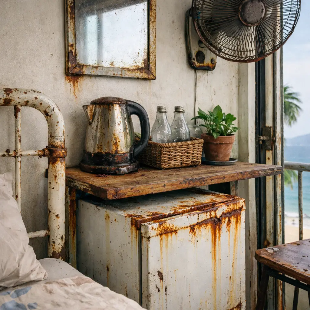 Hiện tượng cửa gỗ công nghiệp bị trương nở và ẩm mốc trong phòng homestay