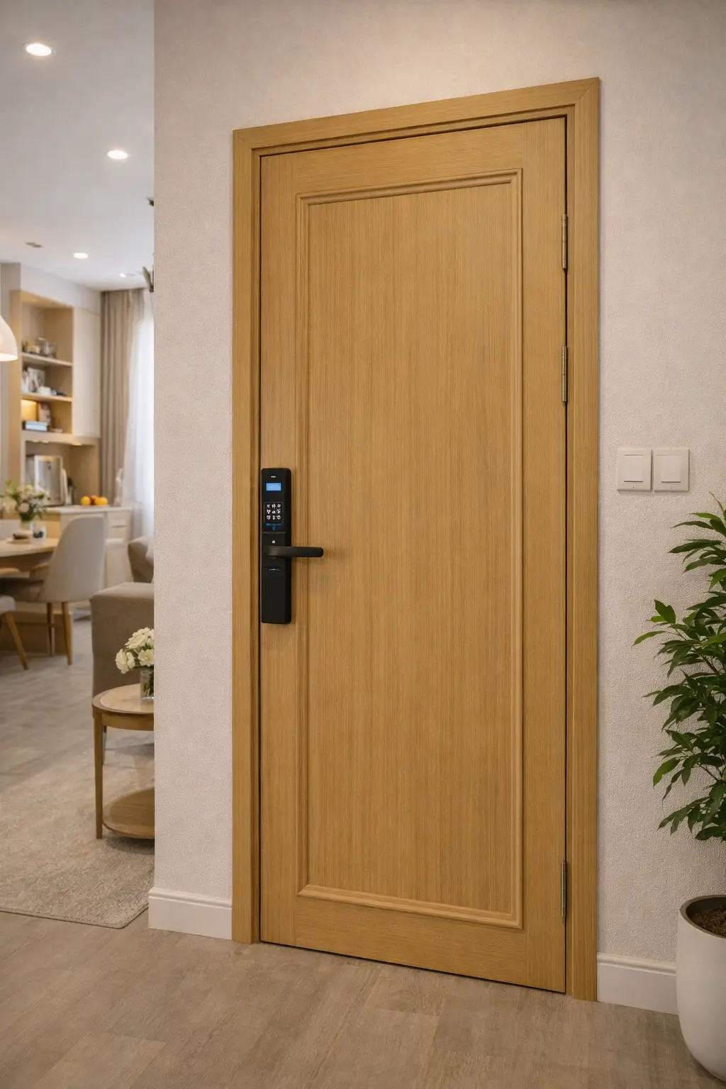 Lắp đặt cửa nhựa gỗ tích hợp khóa thông minh cho căn hộ chung cư Quận 10