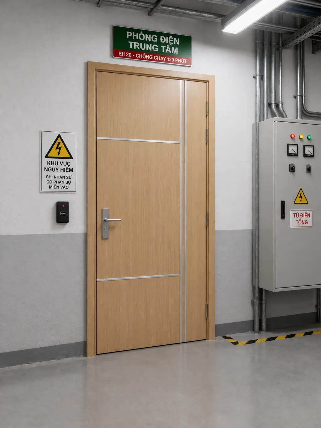 Lắp đặt cửa thép EI120 cho phòng điện trung tâm tòa nhà cao tầng