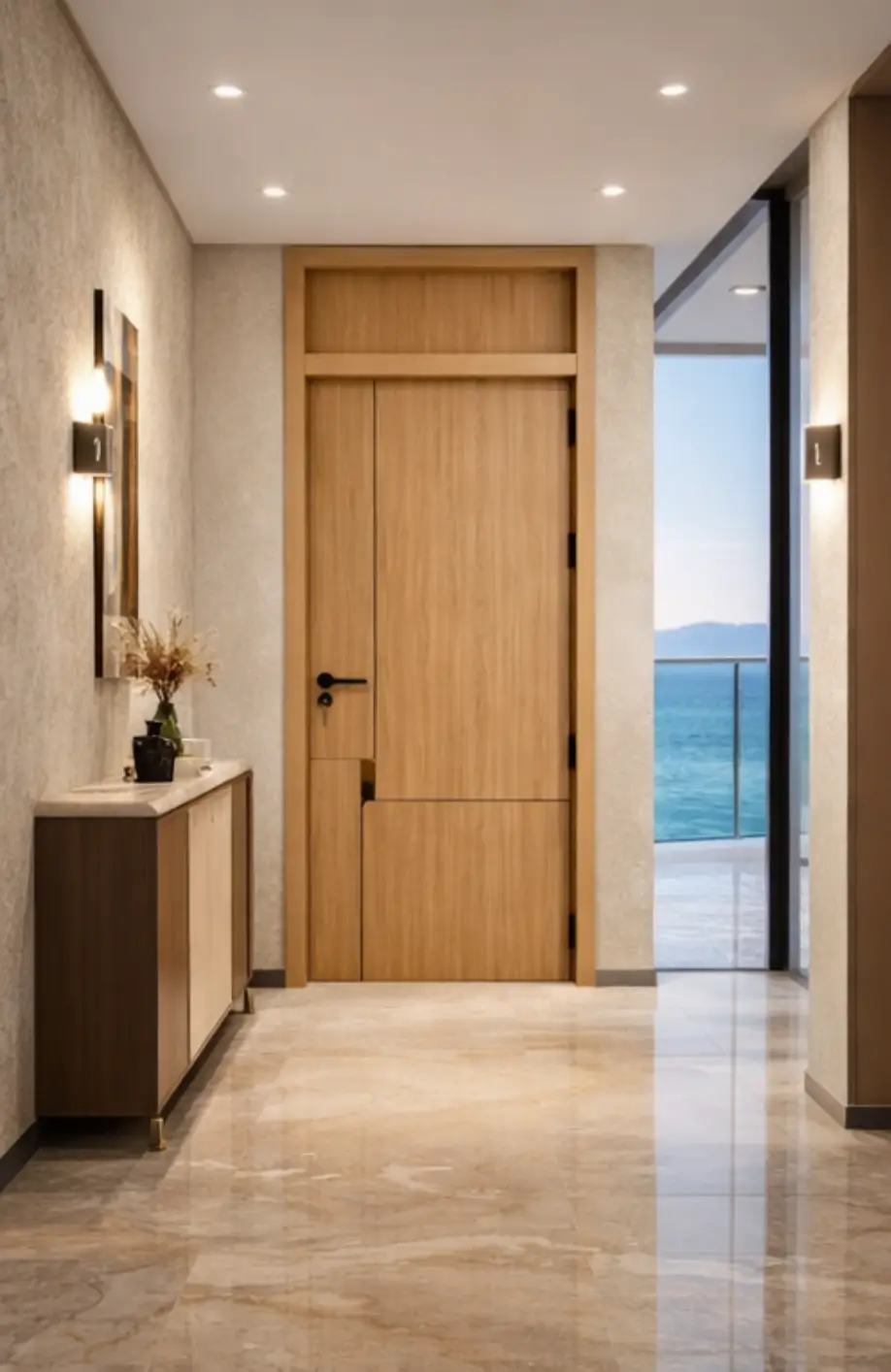 Mẫu cửa chống cháy EI60 thiết kế vân gỗ sang trọng phù hợp cho căn hộ chung cư tại Nha Trang