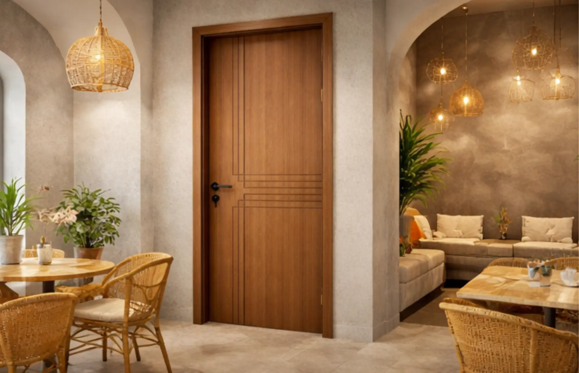 Mẫu cửa nhựa giả gỗ composite đẹp phù hợp kiến trúc nhà phố hiện đại Nha Trang