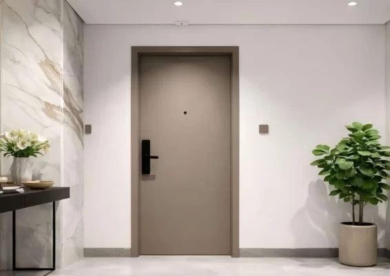 Mẫu cửa composite nhà vệ sinh màu vân gỗ sồi hiện đại lắp đặt thực tế tại chung cư Nha Trang