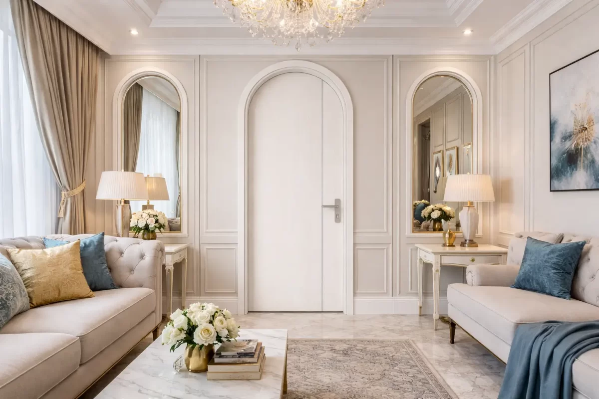 Mẫu cửa composite Quận 7 Sài Gòn gần khu Phú Mỹ Hưng thiết kế uốn vòm cổ điển sang trọng