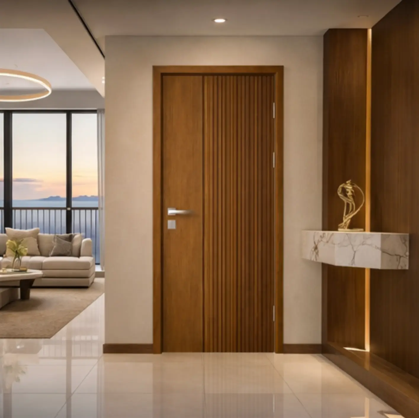 Mẫu cửa gỗ chống cháy hiện đại cho nội thất chung cư cao cấp Nha Trang